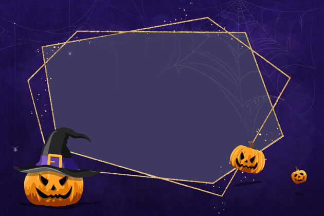 恐怖紫色背景上的杰克·奥兰特框架鬼魂万圣节南瓜