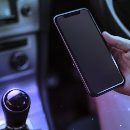 人在智能汽车中使用手机的人驾驶黑暗屏幕网络