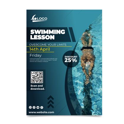 训练游泳课海报模板运动准备打印游泳