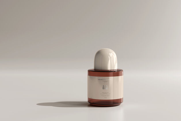 创意琥珀色玻璃化妆品瓶模型香水模型简单