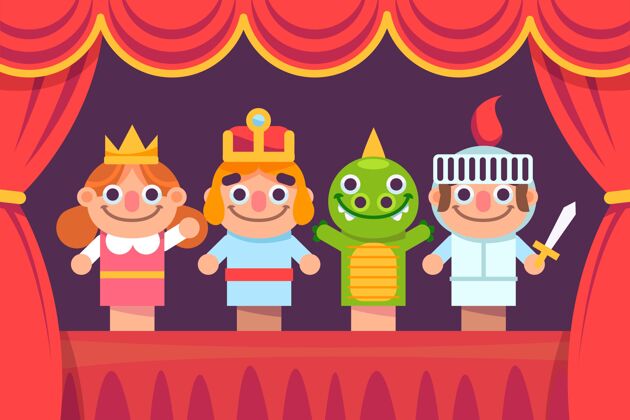 玩具图文并茂的儿童木偶剧背景表演游戏故事