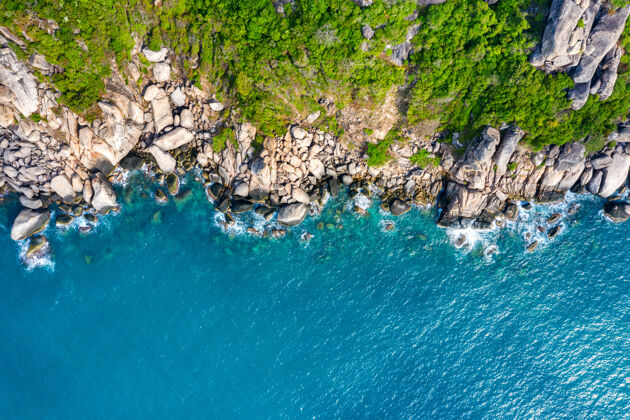 目的地泰国高岛海岸鸟瞰图顶视图空中岩石