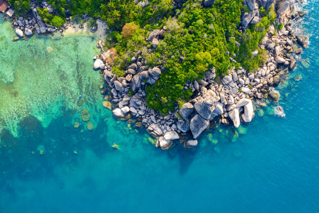 Koh泰国高岛海岸鸟瞰图无人机视图美丽沙滩