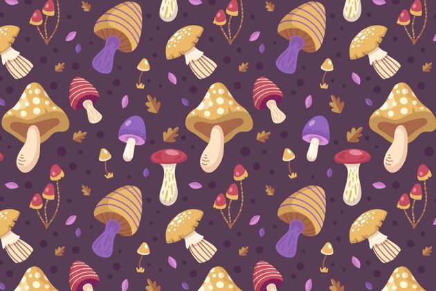 背景手绘蘑菇图案彩色背景蘑菇背景图案