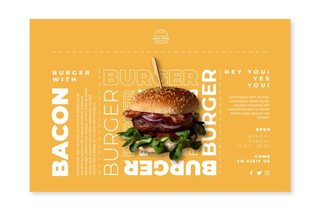 美国食品美国食品横幅模板与汉堡照片水平食品饮食