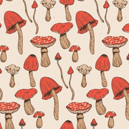 背景手绘蘑菇图案蘑菇手绘彩色背景