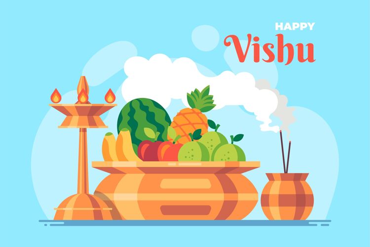 印度教节日平面vishu插图印度教印度平面设计