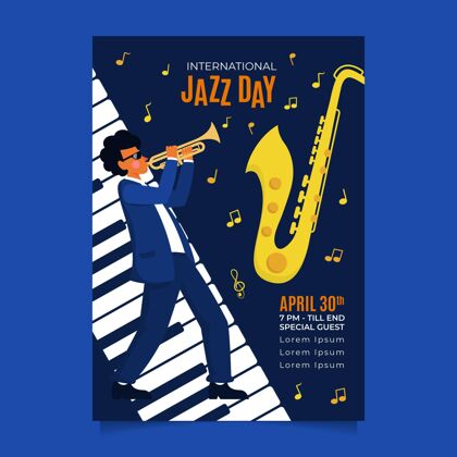 爵士乐音乐会平面国际爵士日海报模板准备印刷庆典国际