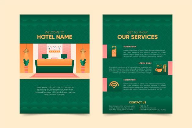 旅游现代酒店传单模板与插图酒店打印模板旅游