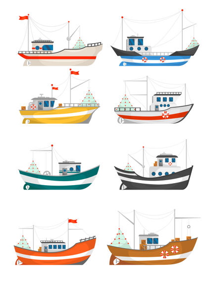 船收集渔船插图海鲜起重机收集