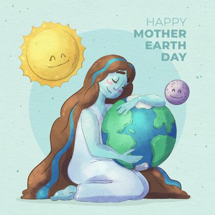 实习生水彩地球母亲日插画地球母亲日星球花卉