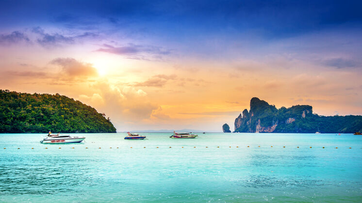 天堂泰国的菲菲岛和海洋沙滩泻湖长