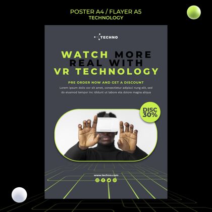 科技技术与虚拟现实眼镜传单模板可穿戴海报连接