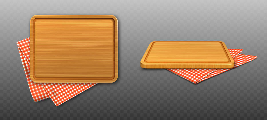 长方形木砧板和红格子桌布餐厅印章野餐
