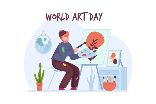 手绘手绘世界艺术日插画全球国际艺术