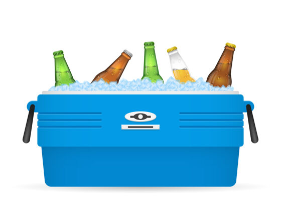 产品啤酒冰柜或啤酒冰盒上的白色背景插图瓶盖液体冷藏器