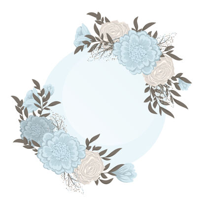 框架花架-浅蓝色的花粉彩圆叶
