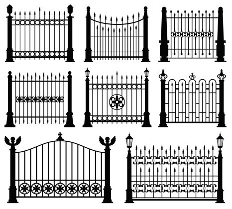 古董黑白相间的铁门和栅栏棒障碍栅栏