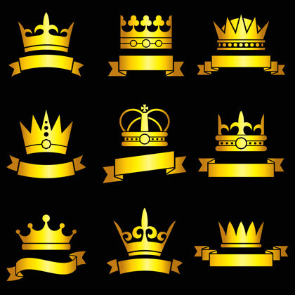 国王中世纪的金皇冠和丝带套装豪华皇室王国