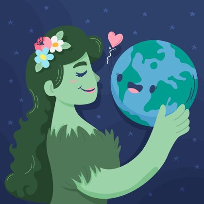 地球母亲卡通地球母亲节插画插图自然地球