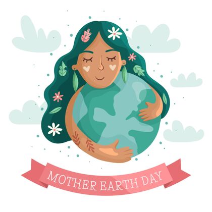 实习生手绘地球母亲节插图地球花卉手绘