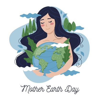 地球母亲手绘地球母亲节插图生态系统动物意识