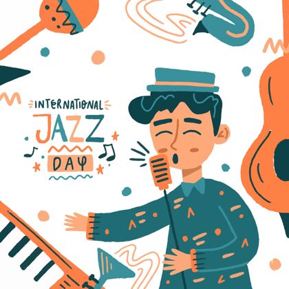 爵士乐音乐会手绘国际爵士日插画国际庆典乐器