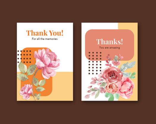 浪漫感谢卡模板与爱绽放概念设计水彩插画邀请问候开花