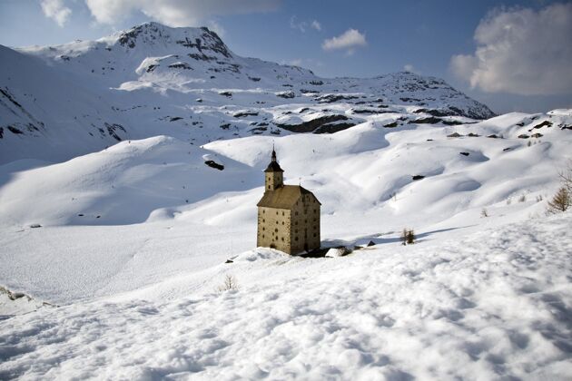 山圣戈塔多雪景瑞士山口雪