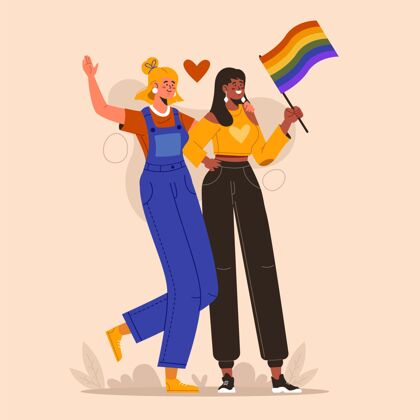 家庭有机平面女同性恋夫妇与lgbt的旗帜情侣人同性恋