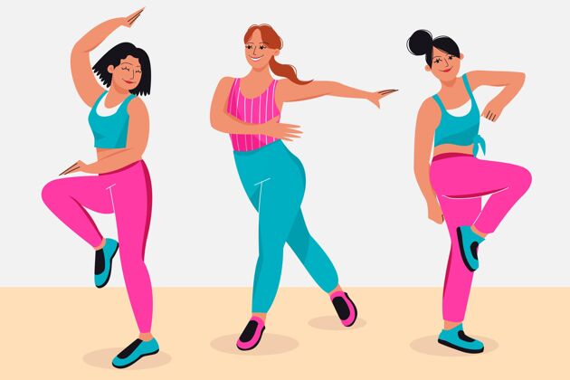 锻炼平面手绘舞蹈健身班活动健身女人