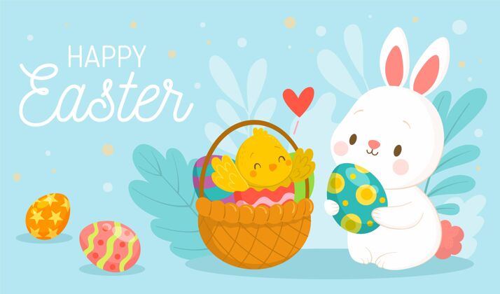 复活节彩蛋手绘可爱的复活节插画复活节兔子兔子节日