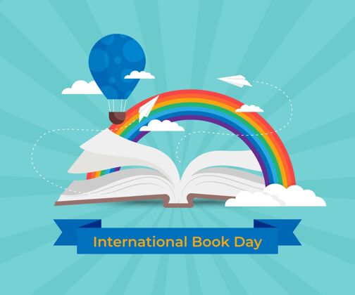 全球平面世界图书日插画图书日国际世界图书和版权日