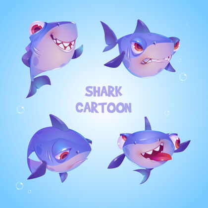 海有趣的鲨鱼角色有着不同的情感牙齿聊天机器人鱼