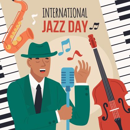 爵士乐手绘国际爵士日插画爵士乐日乐器庆典