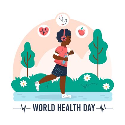 庆祝手绘世界卫生日插图世界卫生组织全球医疗保健