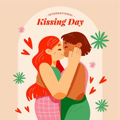 手绘手绘国际接吻日插画国际接吻日情感