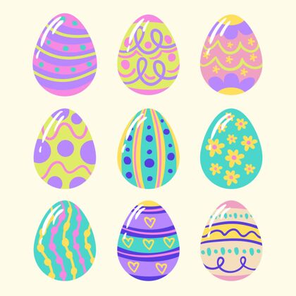 插图彩色手绘装饰复活节彩蛋收藏选择套装彩蛋