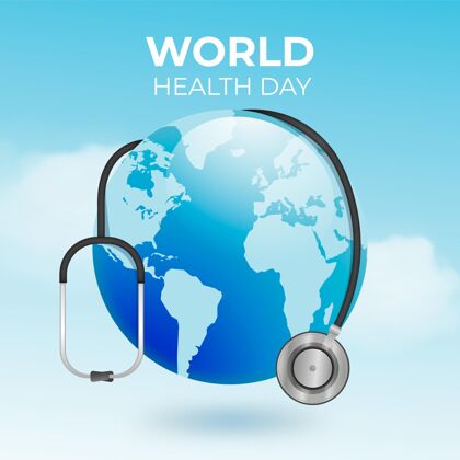 听诊器现实世界卫生日插图与行星和听诊器现实健康医疗