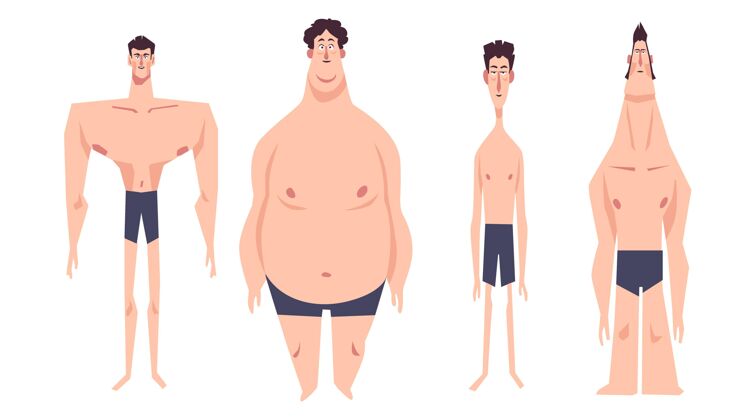 人卡通类型的男性体型身体形状插图男性