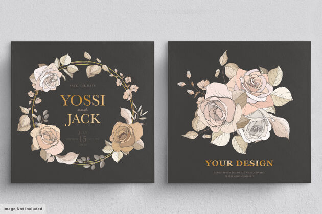 卡片美丽的花环和花束与优雅的花卉花环水彩玫瑰