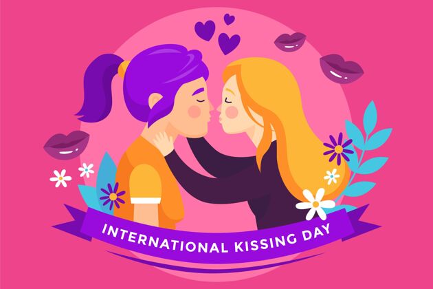 同性恋手绘国际接吻日插画与女性情侣国际全球女人