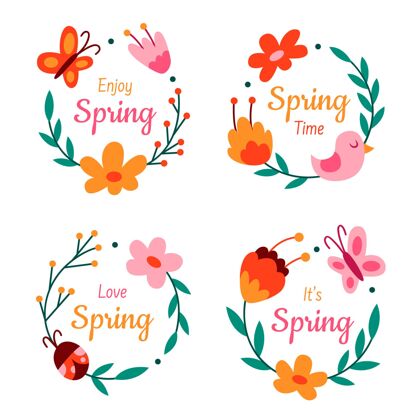 你好春天春季标签系列标签模板徽章花卉