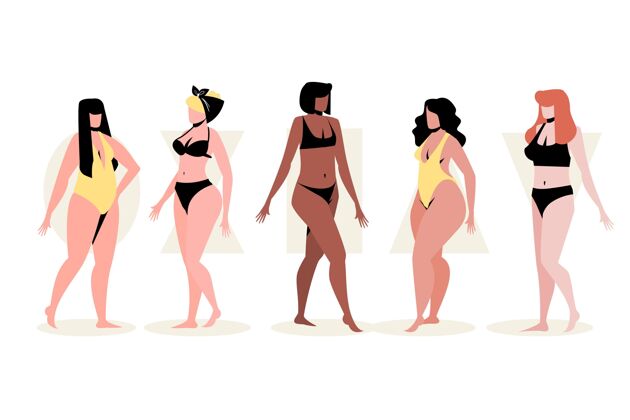 插图平面手绘女性体型不同身体包装