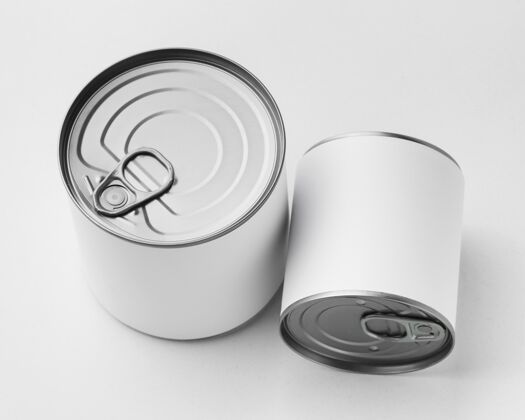 罐头食品桌面上的锡罐俯视图标签几何可以模型