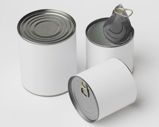 几何顶视图锡罐和一个打开的可以模型罐头食品模型