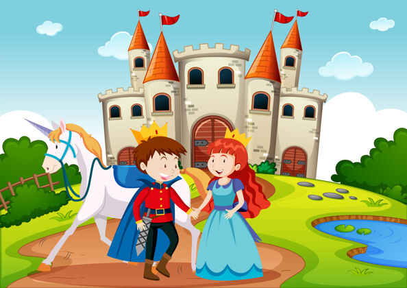 建筑童话世界里的王子和公主人外面公主