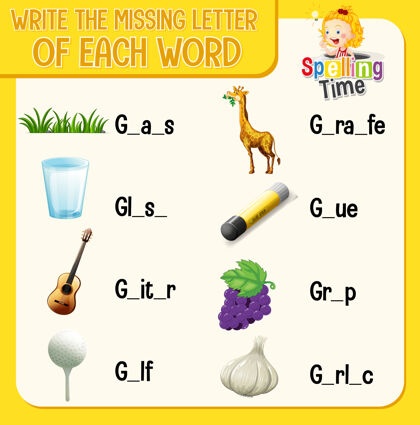 拼写为孩子们写下每一个单词的缺失字母青年人类字母