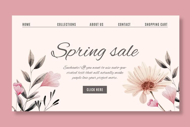 开花水彩春季销售网页模板植物开花网页模板