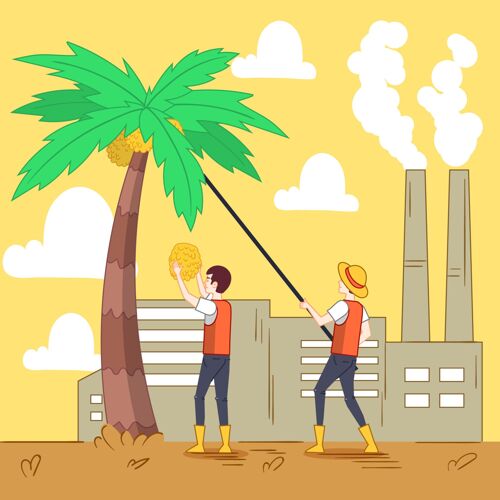 危险手绘棕榈油生产行业插图制造污染棕榈树
